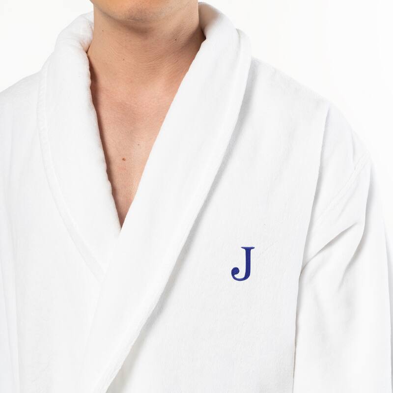 Authentic Hotel and Spa 100% Turkish Cotton Personalized Unisex Anovia Velour Bathrobe - Navy Block Font