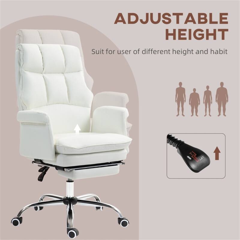 PU Leather Reclining Office Chair with Footrest and Swivel - 27.2" W x 25.2" D x 43.3" - 46.5" H