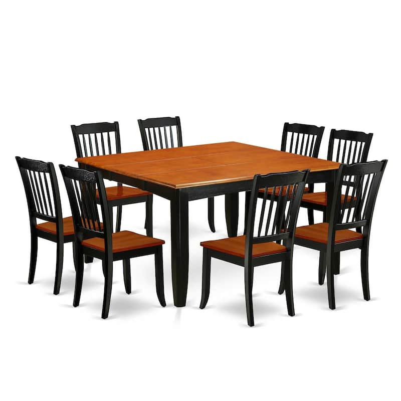 Gothic Dining Set 9Pc Square Table W/ Leaf & 8 Chairs - Grandeur Design