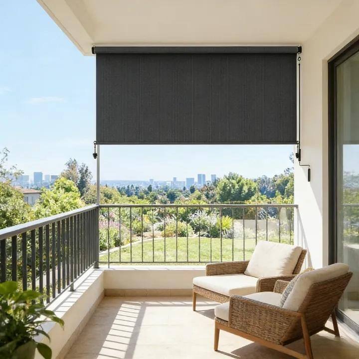 Solar Crank Outdoor Roller Shade with Teslin, No Cassette - 6x8 ft - black