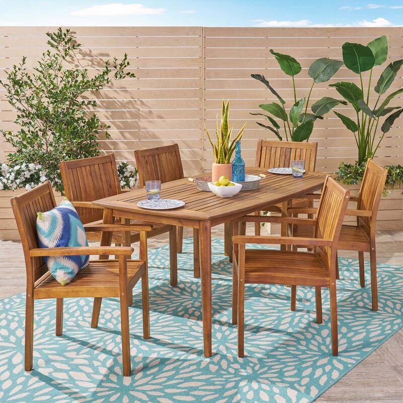 Karen Outdoor 7 Piece Acacia Dining Set by Christopher Knight Home - Teak