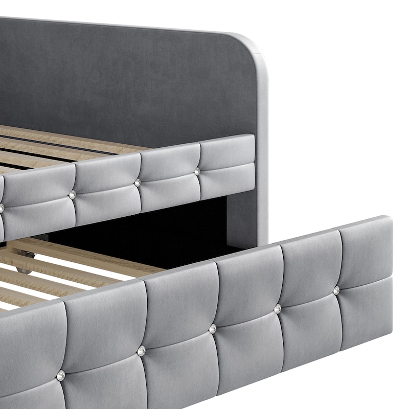 Clayfell Elyria Diamond Button Tufted Velvet Upholstered Daybed