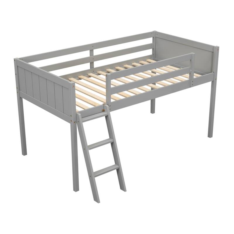 Wood Low Loft Bed With Ladder, Ladder Can Be Placed On The Left Or Right