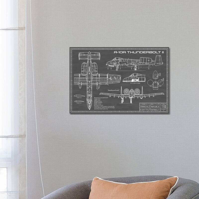 iCanvas "A-10 Thunderbolt II (Warthog) Airplane In Black" by Action Blueprints Canvas Print - 18x26x1.5