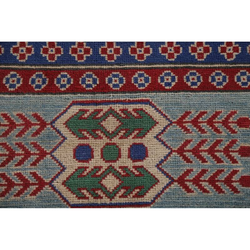 Hand Knotted Oriental 100% Wool Carpet Traditional Geometric Navy Blue & Blues Kazak Area Rug - 9' 8'' X 6' 8''