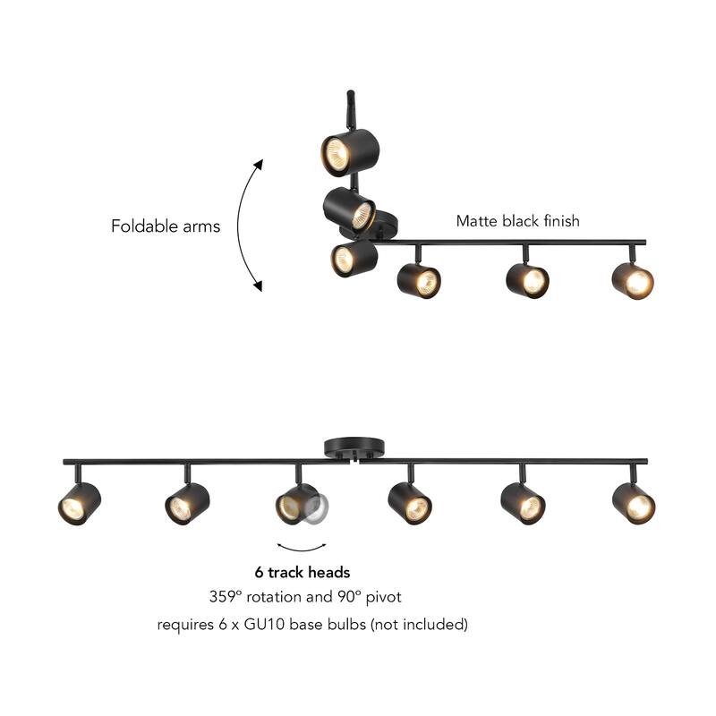 47" 6-Light Matte Black Foldable Track Lighting with Pivoting Track Heads - 4.7"