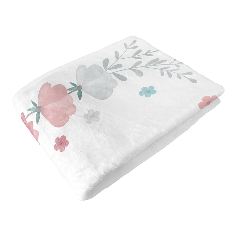 Floral Rose Flowers Girl Baby Monthly Milestone Blanket - Blush Pink Teal Aqua Blue Grey Pop Flower Boho Shabby Chic Watercolor
