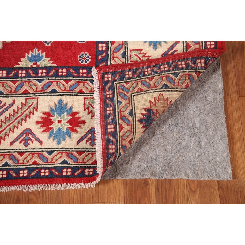 Red Geometric Kazak Area Rug Hand-Knotted Living Room Wool Carpet - 6'8" x 9'9"