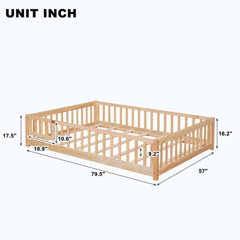Durable Floor Platform Bed with Fence
