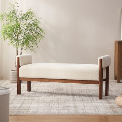Arm Fabric bench with Solid Wood Legs