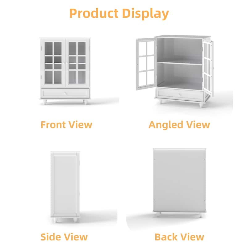 Anmytek Modern White Buffet Cabinet with Glass Doors and Drawer Wooden Storage Sideboard for Dining Room