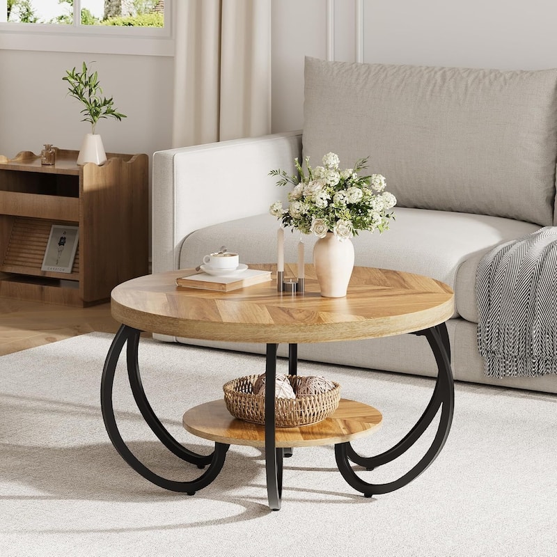 30 Inch 2 Tier Rustic Coffee Table with Storage Shelf for Small Spaces Apartments Office - N/A