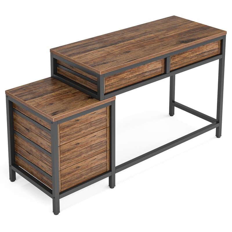 51" Reversible Computer Desk with 5 Drawers and File Cabinet, Office Desk with Printer Stand, Writing Table with Storage