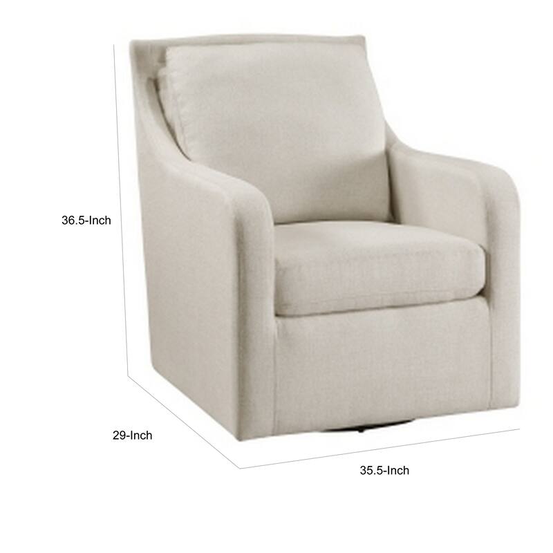 36 Inch Swivel Accent Chair, Sloped Track Arms, Textured Beige Polyester