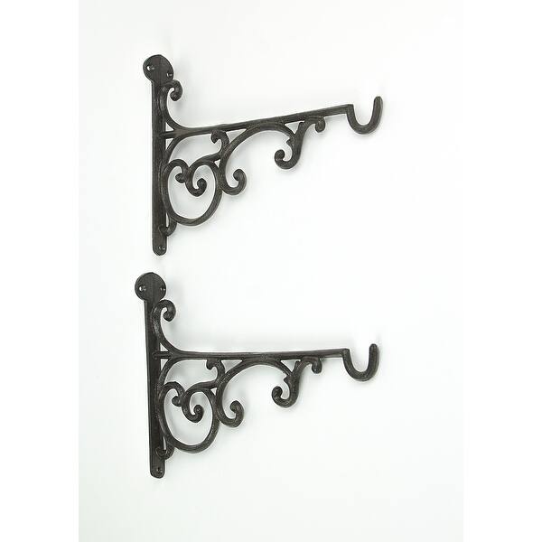 Shop Black Friday Deals On Set Of 2 Rustic Brown Cast Iron Scroll Decorative Wall Shelf Brackets Plant Hangers On Sale Overstock 32030676