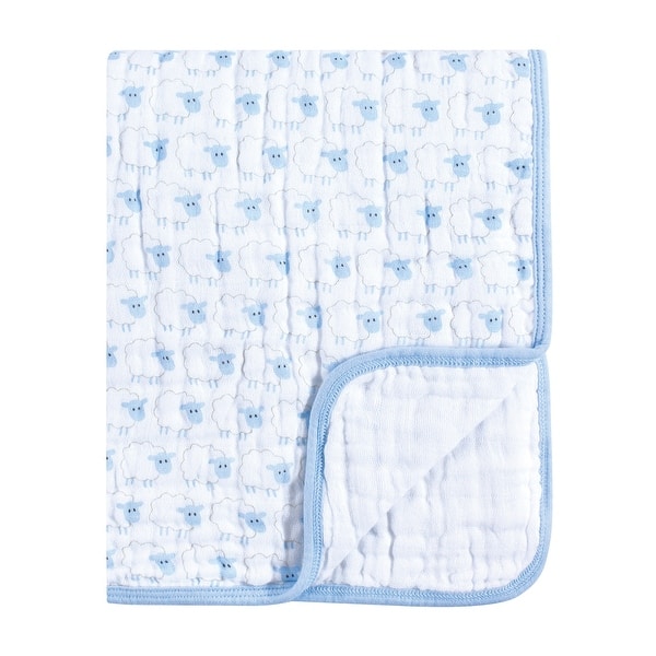 slide 1 of 1, Hudson Baby Infant Boy Muslin Tranquility Quilt Blanket, Blue Sheep, One Size - Blue Sheep - One Size One Size - Blue Sheep