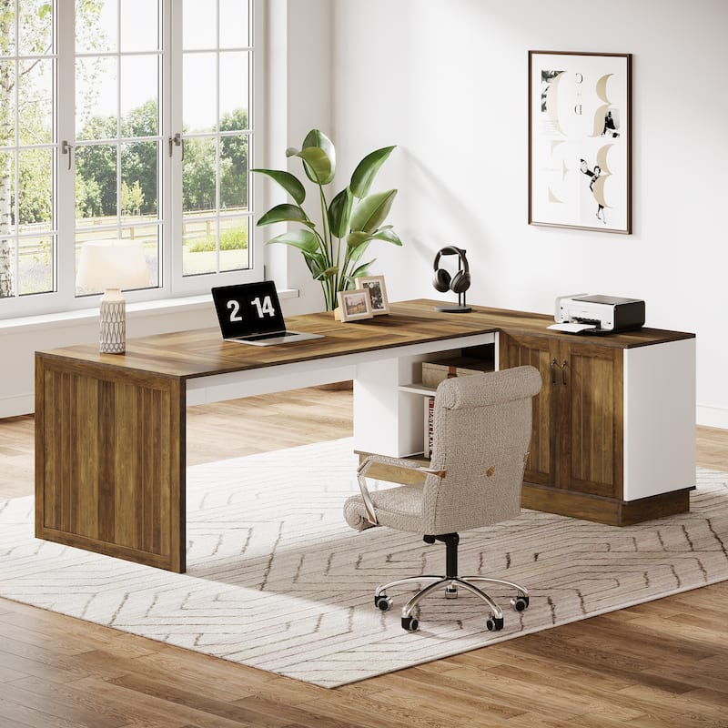 79-Inch Modern L-Shaped Desk with File Cabinet