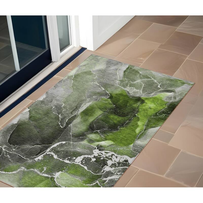 Allus Unique Abstract Weather Resistant Current & Stylish Outdoor Rug - 3' x 5' - Green