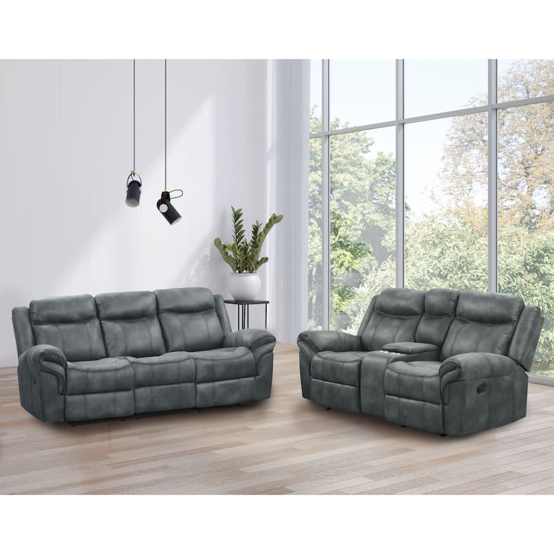 Verne Modern 2-Piece Brown Leather Manual Reclining Sofa Set with Cup Holders - Dark Grey