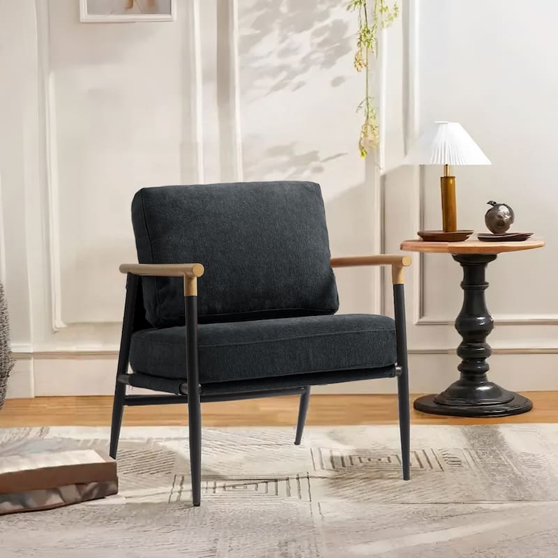 Modern Industrial Metal Frame Upholstered Accent Chair Armchair