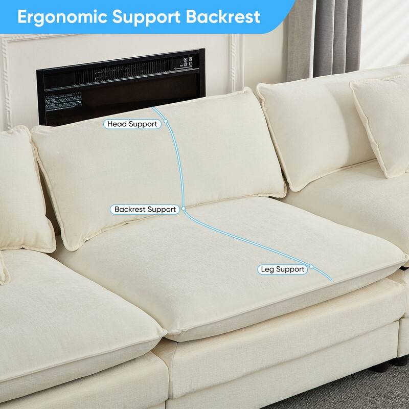 Mixoy 77''L-Shaped Modular Deep Seat Sofa, Modern Chenille Loveseat Cloud Sofa with Ottoman and Thickened Cushions