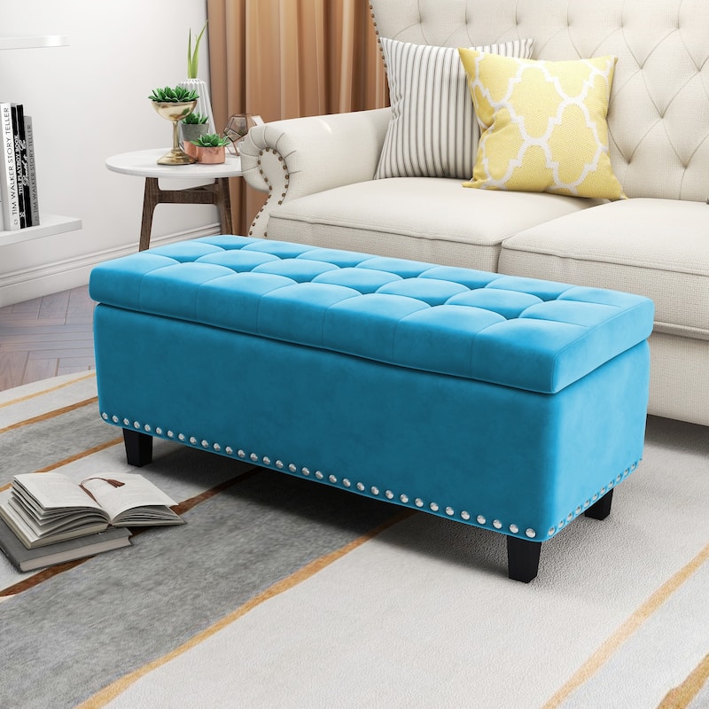 41" Storage Ottoman Tufted Upholstered Rectangle End of Bed Bench