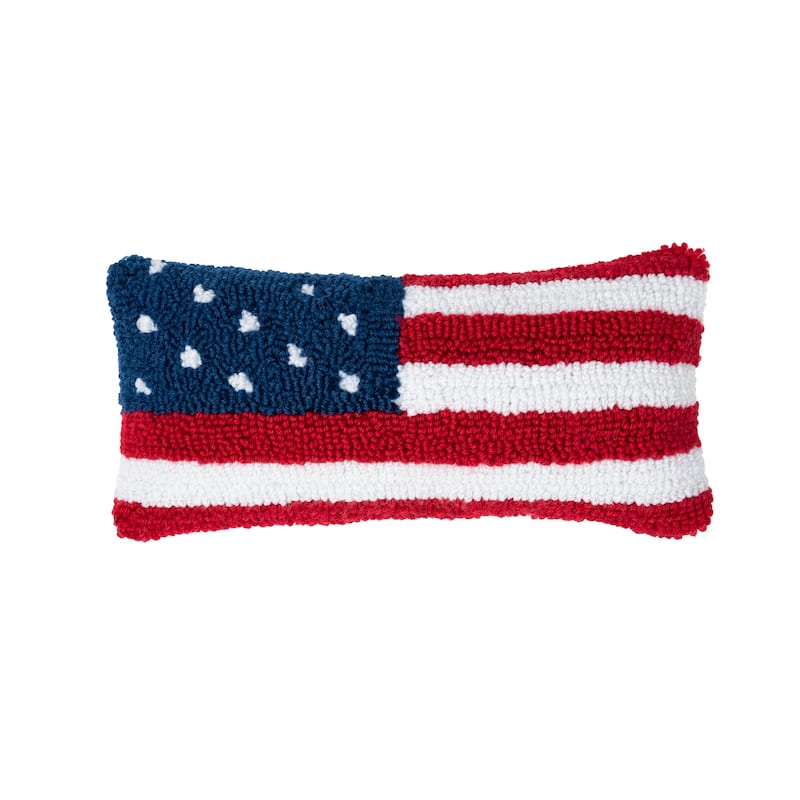 6" x 12" Patriotic American Flag Hooked Small/Petite Accent Pillow