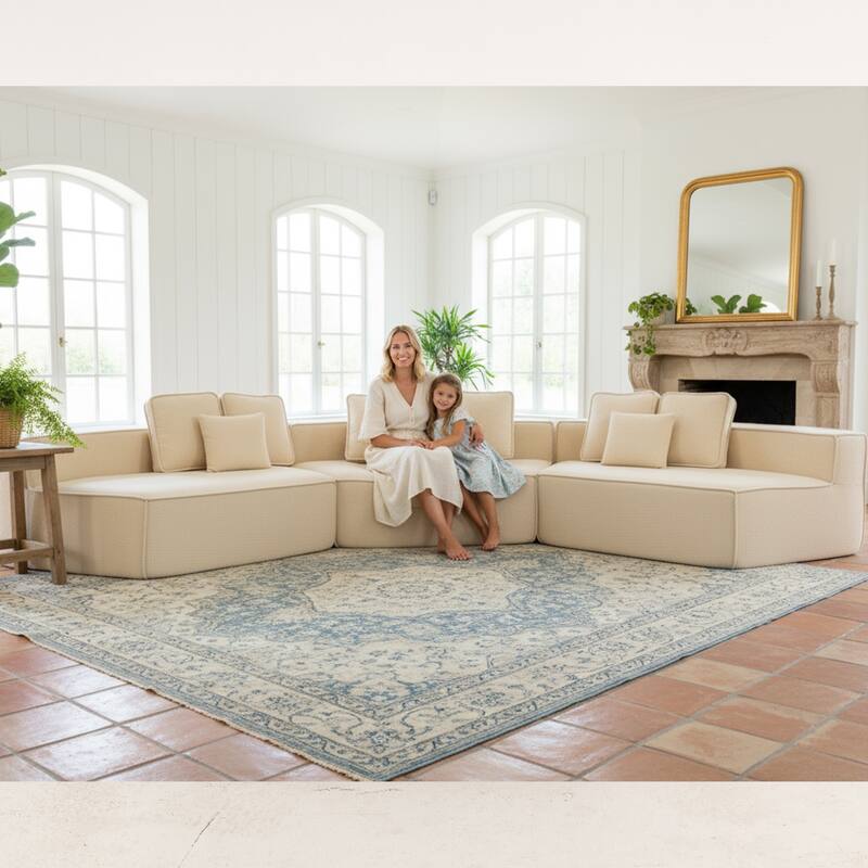 181"Extra Large Multi-Seat Modular Sofa with Teddy Sherpa Fabric,Includes 9 Soft Pillows
