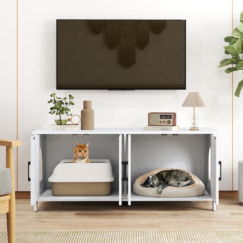 Modern Cat Litter Box Enclosure for 2 Cats, Hidden Kitty Furniture - 48" x 20" x 20"