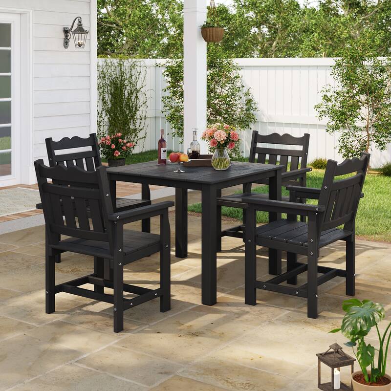 HIPS Outdoor Dining Set All-weather Patio Table and Chairs(Set of 5) - Black