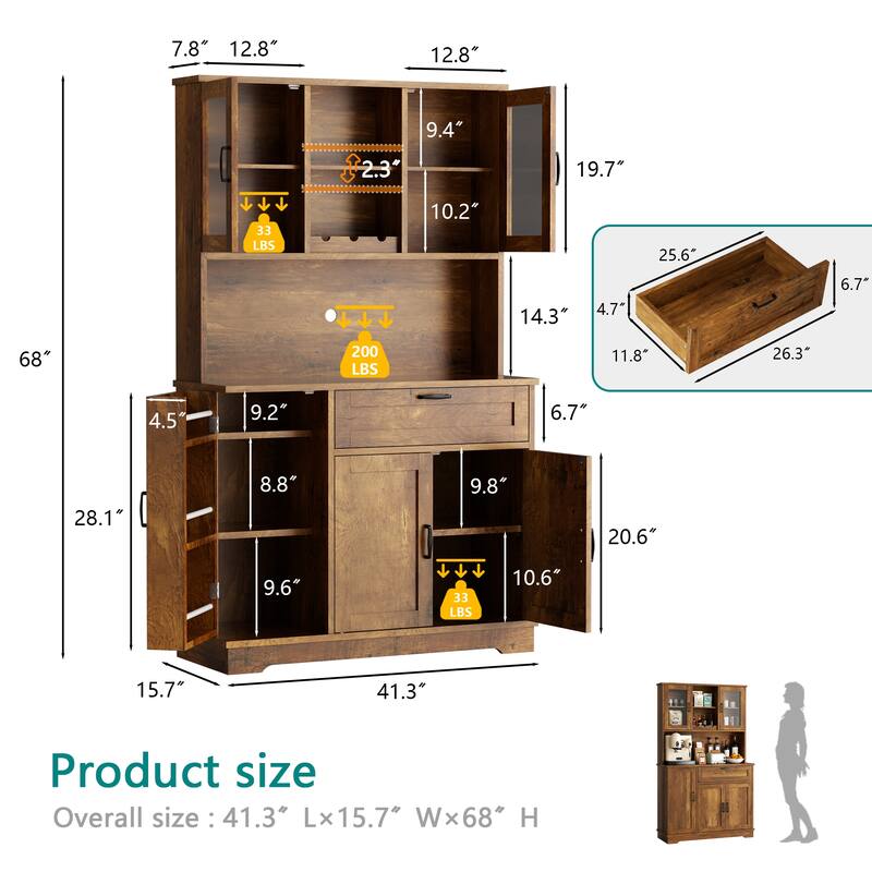 3-Door Storage Cabinet with Drawer & Adjustable Shelves - Freestanding Storage Organizer for Kitchen, Pantry, or Dining Room
