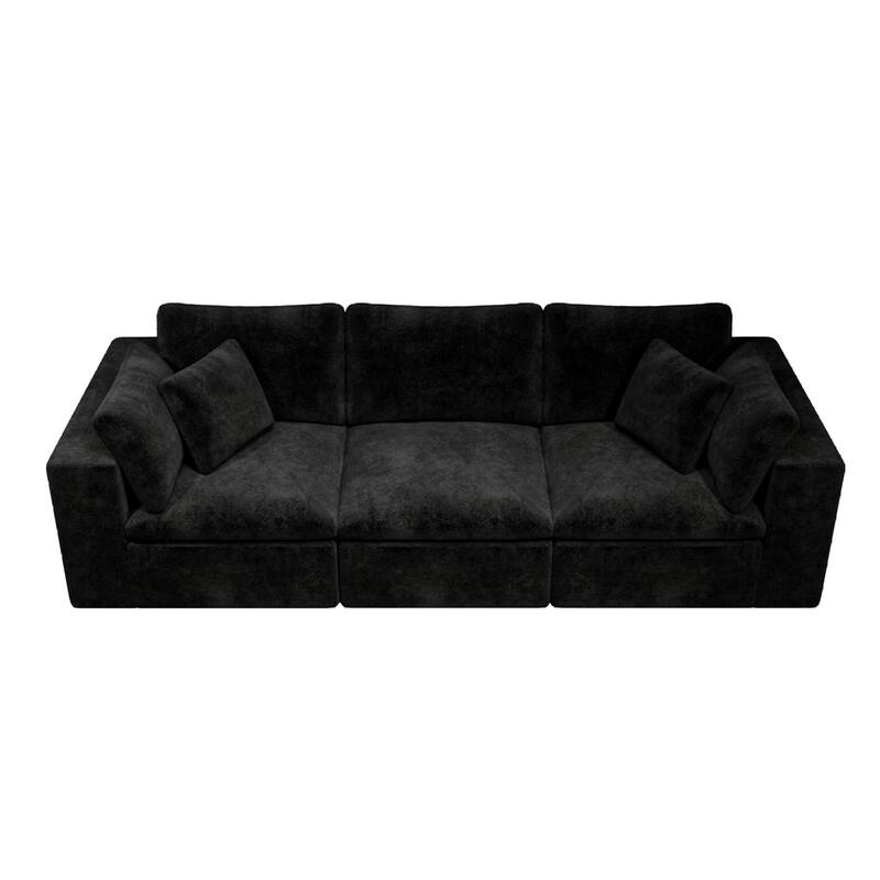 Roomfitters 108.3" Modular Sectional Sofa, 3-Piece Compressed Cloud Couch, No Assembly Required, Plush Corduroy, Black