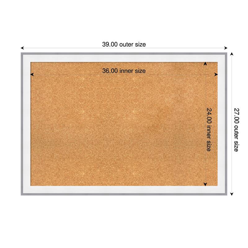 Maya White Silver Framed Cork Board - Bulletin Board, Organization Board, Pin Board - Natural - 39 x 27 in