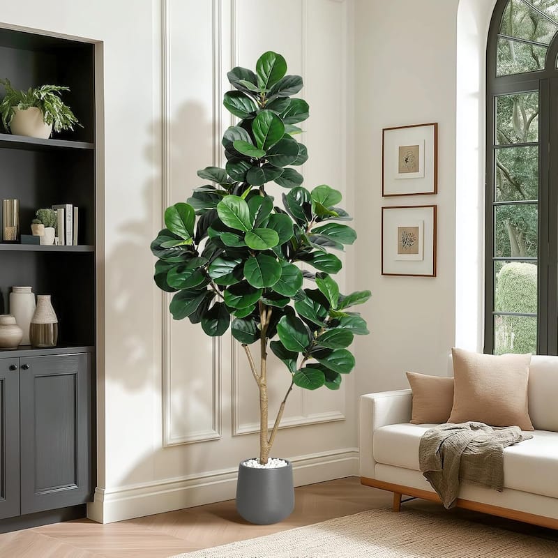 Artificial Fiddle Leaf Fig Tree with Black Planter Pot for Home Decor - 6 FT
