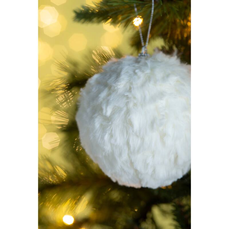 4" Cream Ruffle Ball Ornament, Decorative Hanging Ball Christmas Tree Ornaments for Holiday Party Decorations, Set of 6
