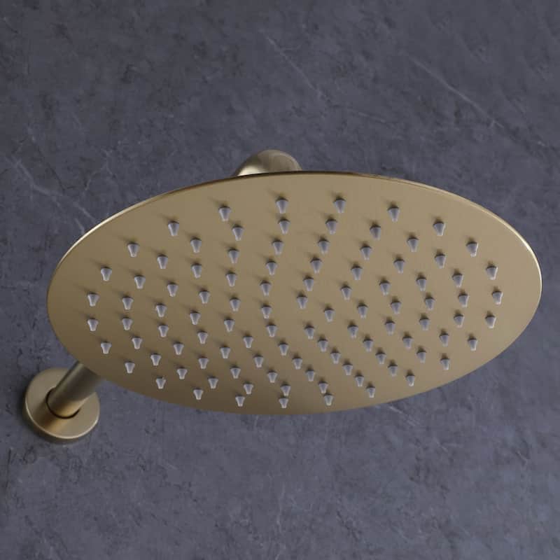 1-Spray Patterns Wall Mount Dual Shower Heads with Handheld Shower Head Set in Brushed Gold - 10 inch
