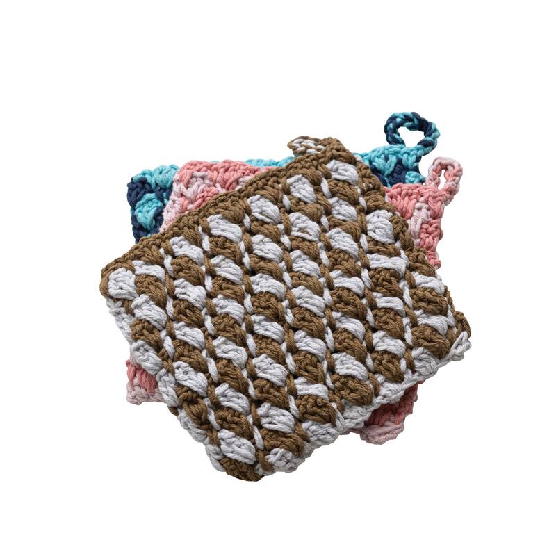 Woven Cotton Crocheted Pot Holder - 8.0"L x 8.0"W x 0.5"H