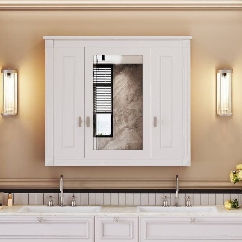 Bathroom Wall Cabinet with Doors & Shelves, Wall Mounted Bathroom Medicine Cabinet, Over Toilet Storage Cabinet with Mirrored