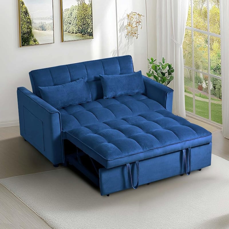 3 in 1 Velvet Sofa Bed with Adjustable Backrest - Blue