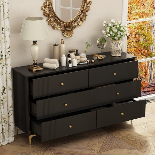 White Lacquer Dresser 6 Drawer Dresser with Metal Handle and Legs - Bed  Bath & Beyond - 36792414
