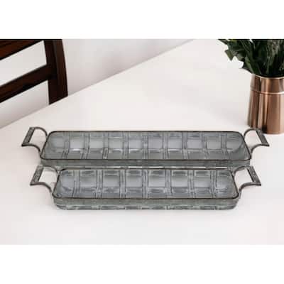 HomeRoots Set of Two Gray Metal Handmade Tray With Handles