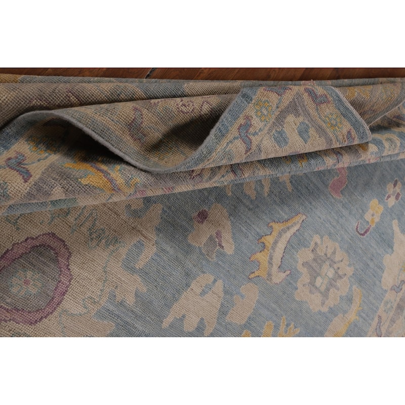 Blue Floral Oushak Turkish Area Rug Hand-Knotted Wool Carpet - 8'3"x 10'1"