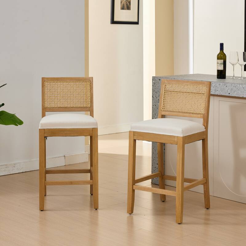 Roomfitters French Country Dining Chairs Set of 2 with Rattan Back and Upholstered Seat, Wood Side Chairs for Kitchen