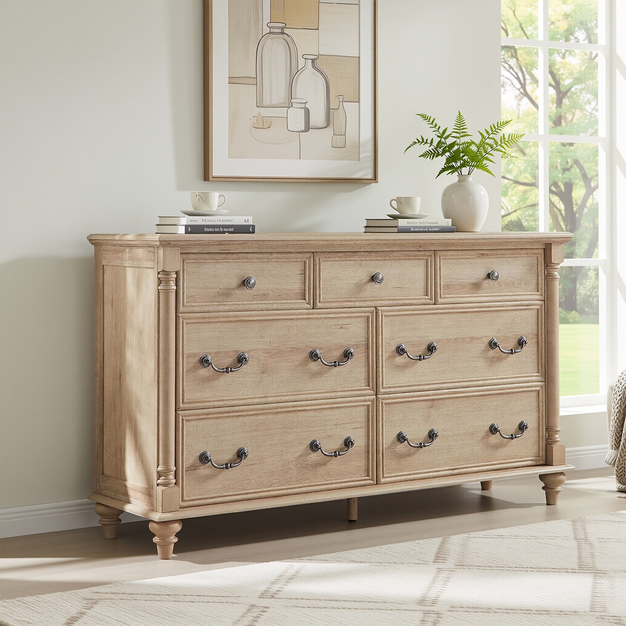 Farmhouse 7 Drawers Dresser, Vintage Chest of Drawers for Living Room