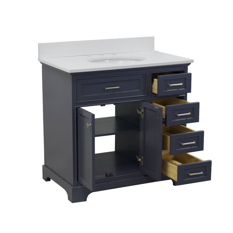 KitchenBathCollection Aria 36" Bathroom Vanity with Quartz Top