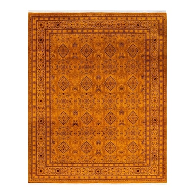 Overton Hand Knotted Wool Vintage Inspired Modern Contemporary Overdyed Yellow Area Rug - 8' 2" x 10' 2"