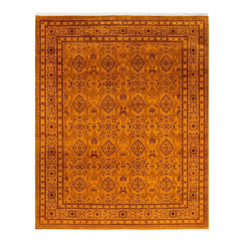 Overton Hand Knotted Wool Vintage Inspired Modern Contemporary Overdyed Yellow Area Rug - 8' 2" x 10' 2"