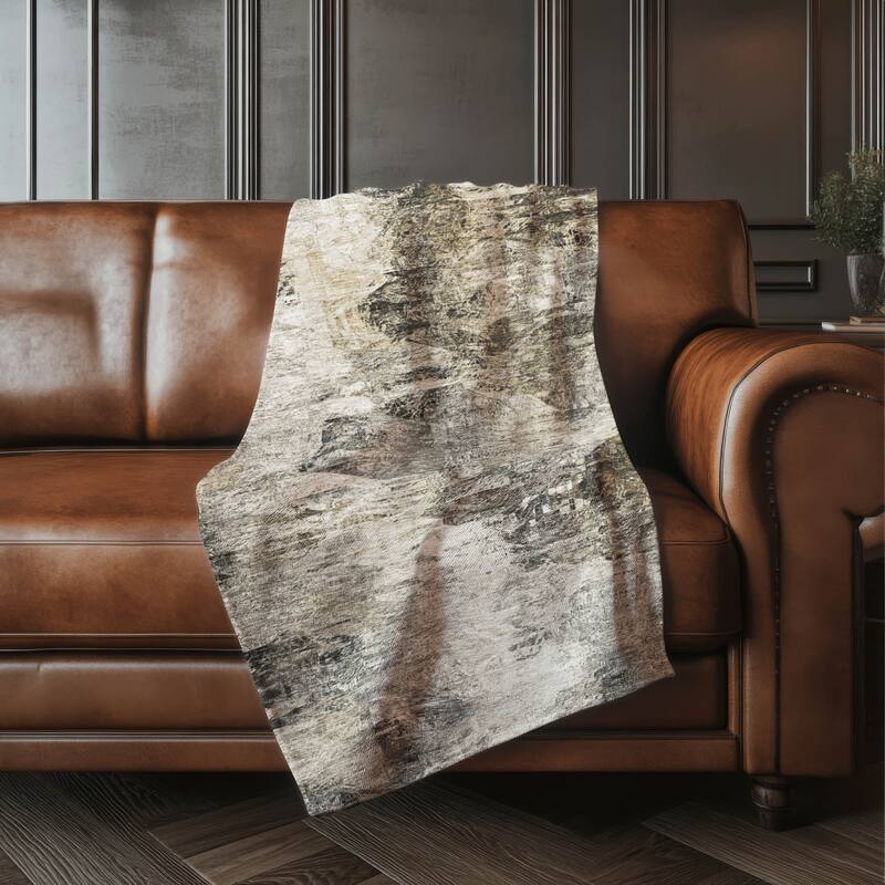 Premium Machine Washable Modern Abstract Sherpa Throw Blanket - Taupe - 4'2" x 5'10"