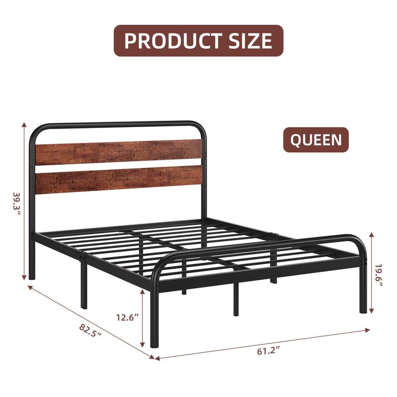 Platform Bed Frame with Wood Headboard, Heavy Duty Metal Slat Support, Noise Free Design