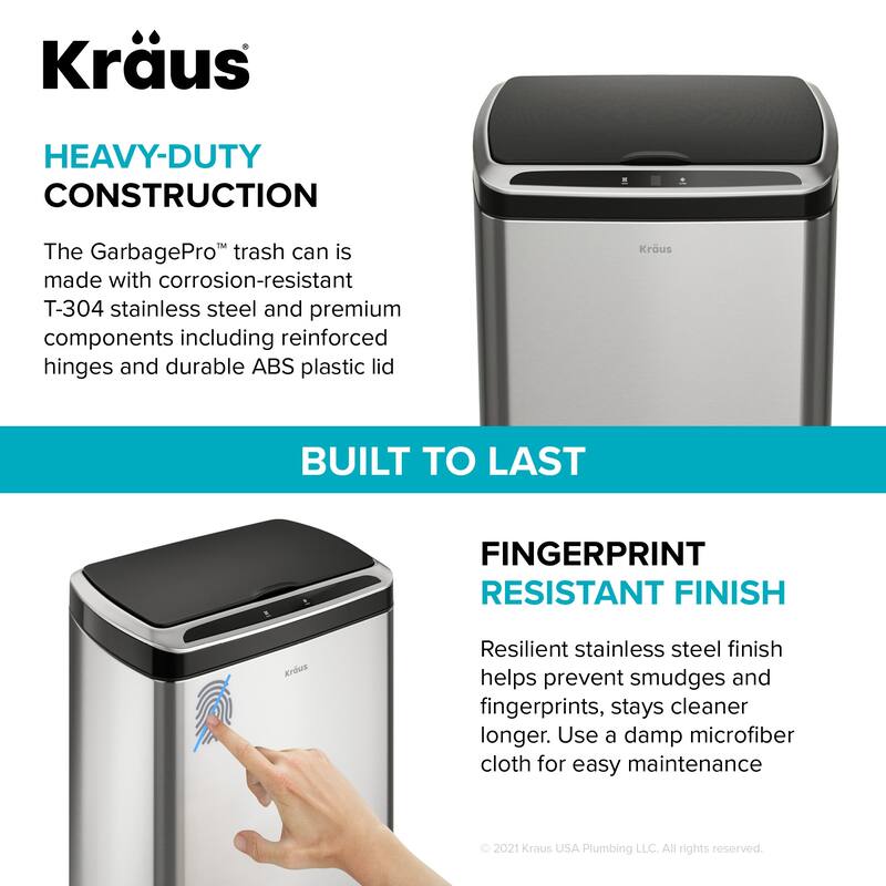 KRAUS GarbagePro Touchless Motion Sensor Stainless Steel Trash Can